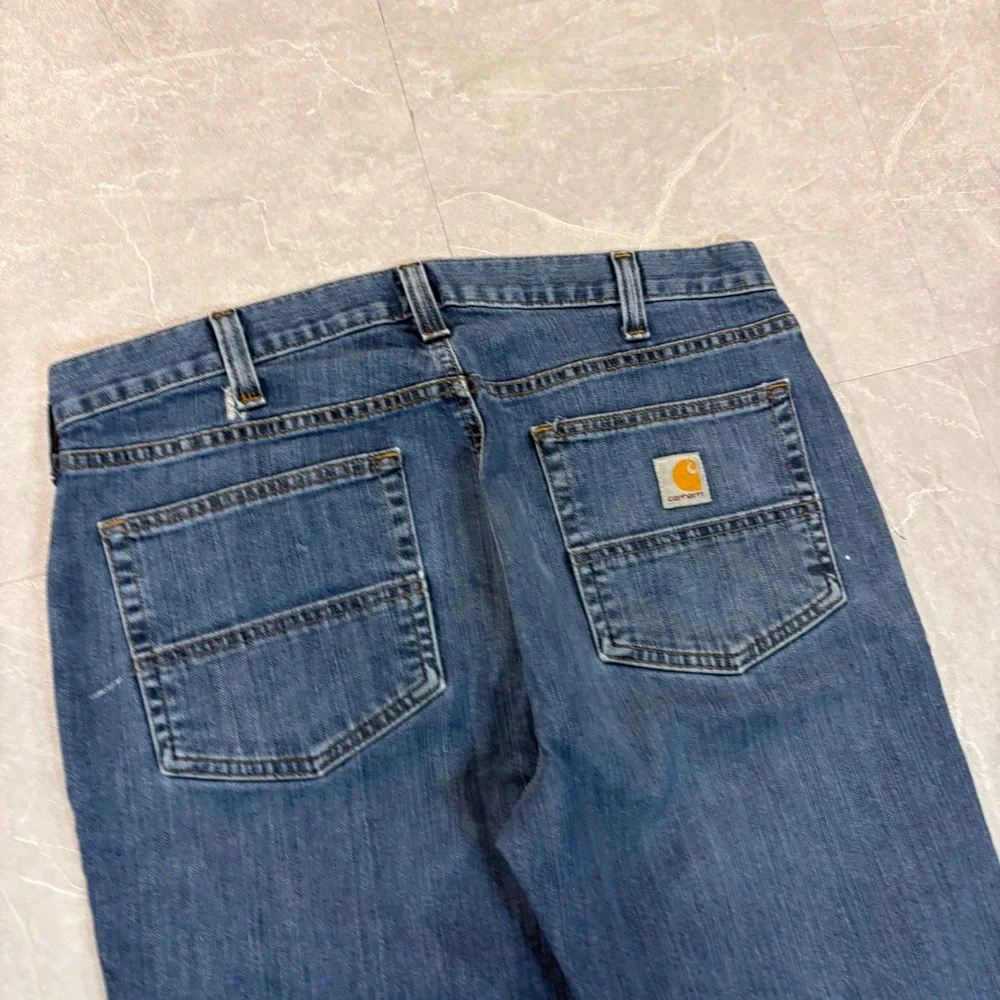 Carhartt Relaxed Fit Mens Jeans 34x32 Medium Wash Blue Denim Workwear Distressed